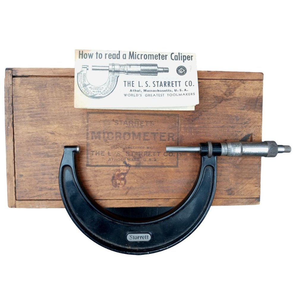 Vintage Starrett Outside Micrometer Caliper 3 inch 4" Wood Box 436 Instructions